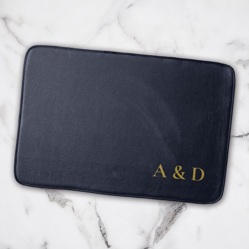 Minimalist Elegant Couple Monogram Navy Gold Bath Mat