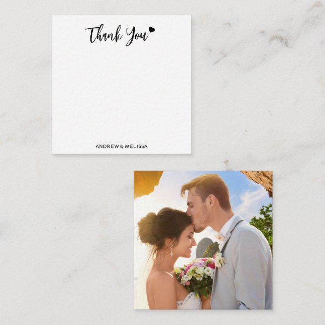 Minimalist Elegant Couple Photo Wedding Thank You Note Card (Front/Back)