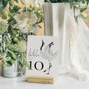 Minimalist Elegant Crane Bird Script Wedding Table Number