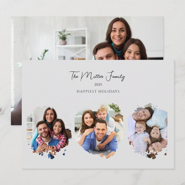 Minimalist Elegant Custom Christmas Simple 4 Photo Holiday Card (Front/Back)