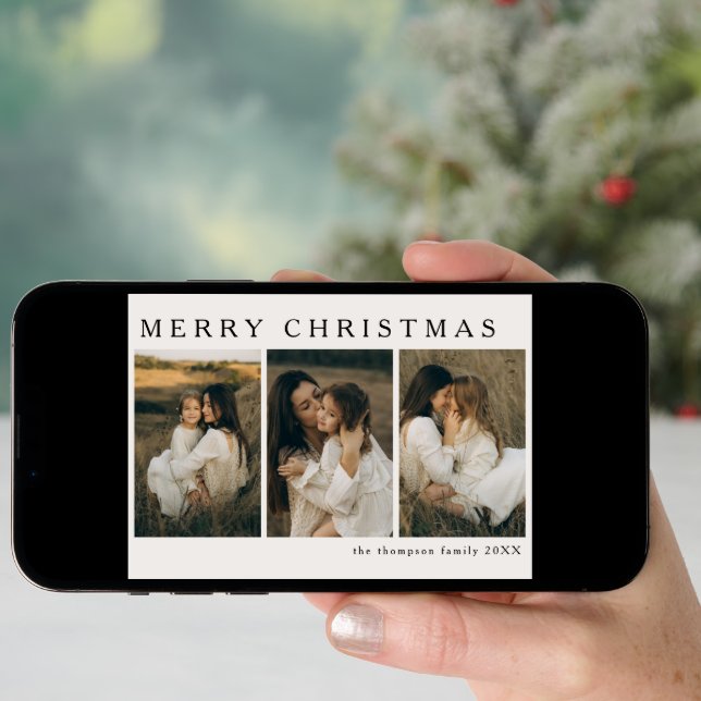 Minimalist Elegant Custom Christmas Simple 4 Photo Holiday Card (Front Digital)