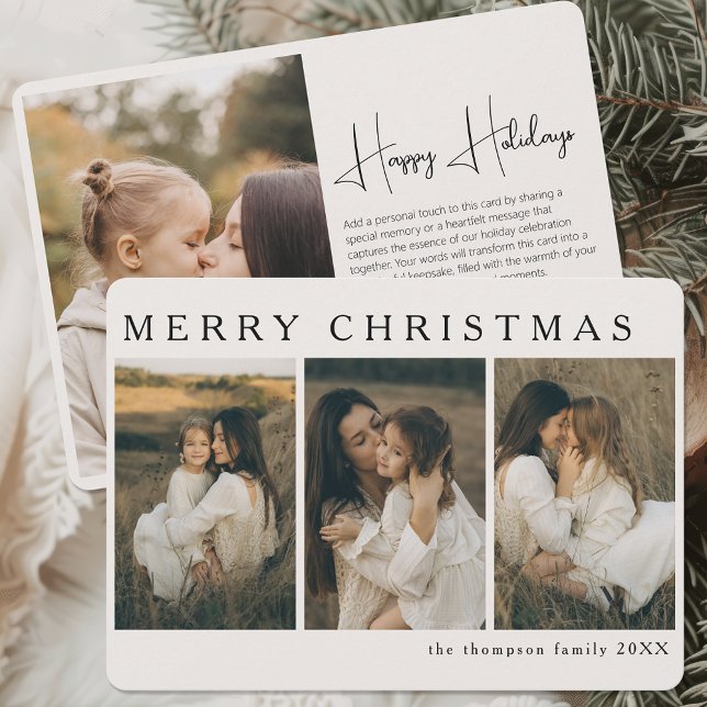 Minimalist Elegant Custom Christmas Simple 4 Photo Holiday Card (Creator Uploaded)