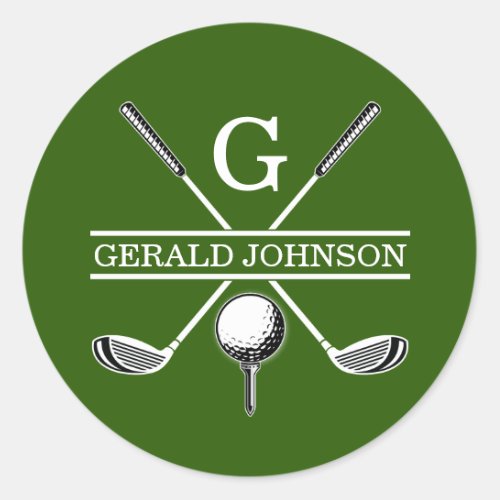 Minimalist Elegant Custom Golf Monogram Classic Round Sticker