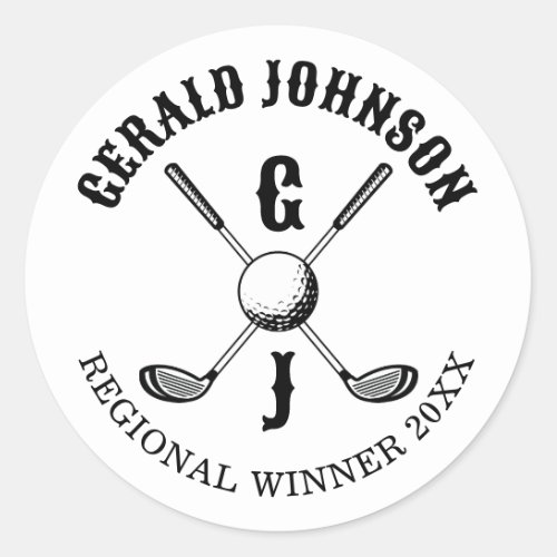 Minimalist Elegant Custom Golf Monogram Classic Round Sticker