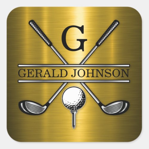 Minimalist Elegant Custom Golf Monogram Square Sticker
