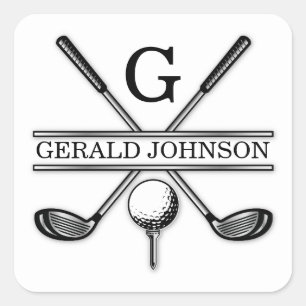 Minimalist Elegant Custom Golf Monogram Square Sticker
