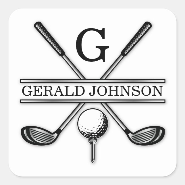 Minimalist Elegant Custom Golf Monogram Square Sticker (Front)