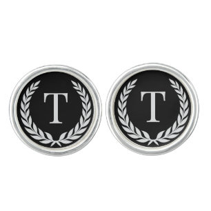 Minimalist Elegant Custom Initial Laurel Monogram Cufflinks