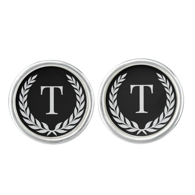 Minimalist Elegant Custom Initial Laurel Monogram Cufflinks (Front)