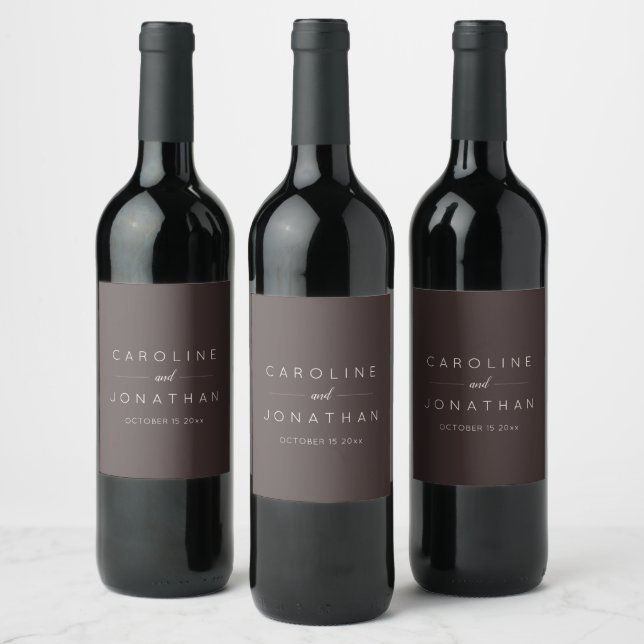 Minimalist Elegant Custom Wedding Fall Brown Wine Label (Bottles)