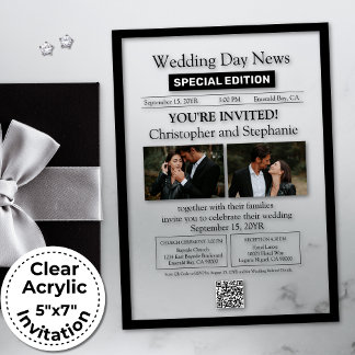 Minimalist Elegant Customizable Newspaper Wedding Acrylic Invitations