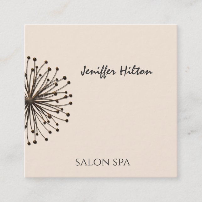 Minimalist elegant dandelion square business card (Front)
