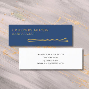 Minimalist Elegant Dark Blue Golden Hair Stylist Mini Business Card