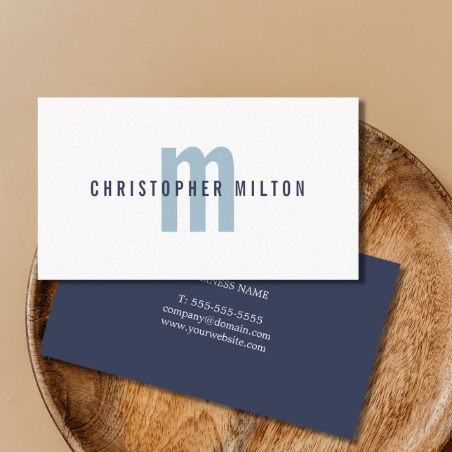 Minimalist Elegant Dark Blue Monogram Consultant Business Card (Creator Uploaded)