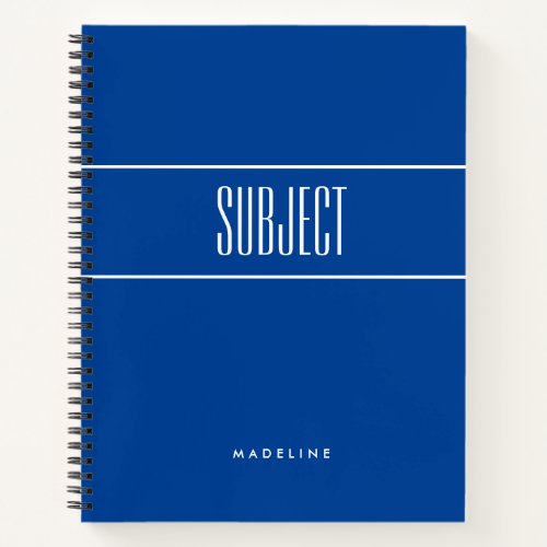 Minimalist Elegant Dark Blue Subject Notebook