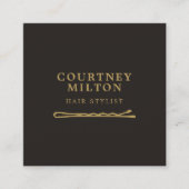 Minimalist Elegant Dark Faux Gold Hair Pin Square Business Card (Front)