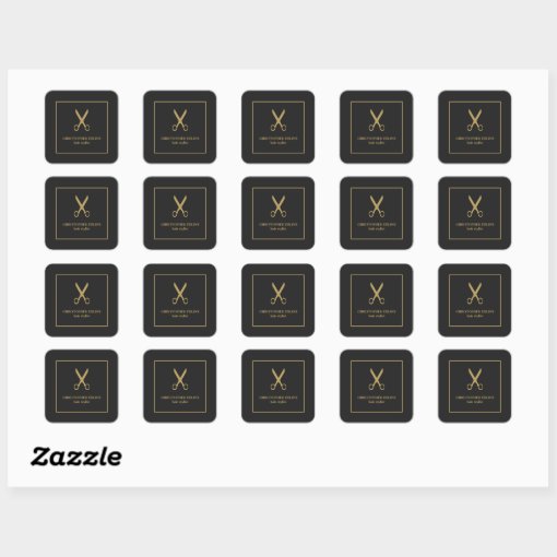 Minimalist Elegant Dark Faux Gold Scissor Square Sticker Zazzle