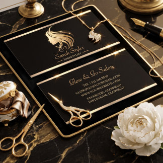 Minimalist Elegant Dark Gold Pro Hairstylist Business Card