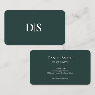 Minimalist Elegant Dark Green Initial Consultant Business Card