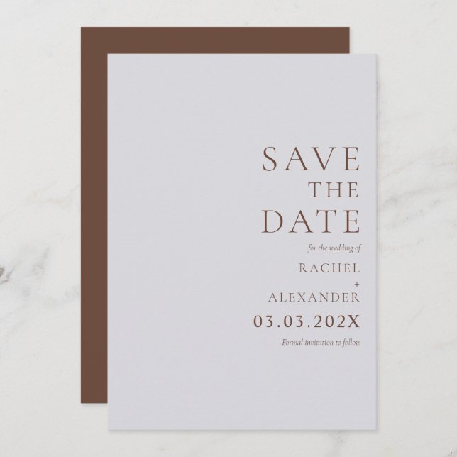 Minimalist Elegant Dark Olive Green Save The Date (Front/Back)