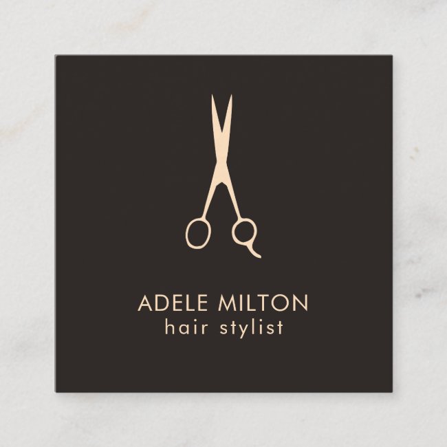 Minimalist Elegant Dark Rose Scissor Hairstylist Square Business Card