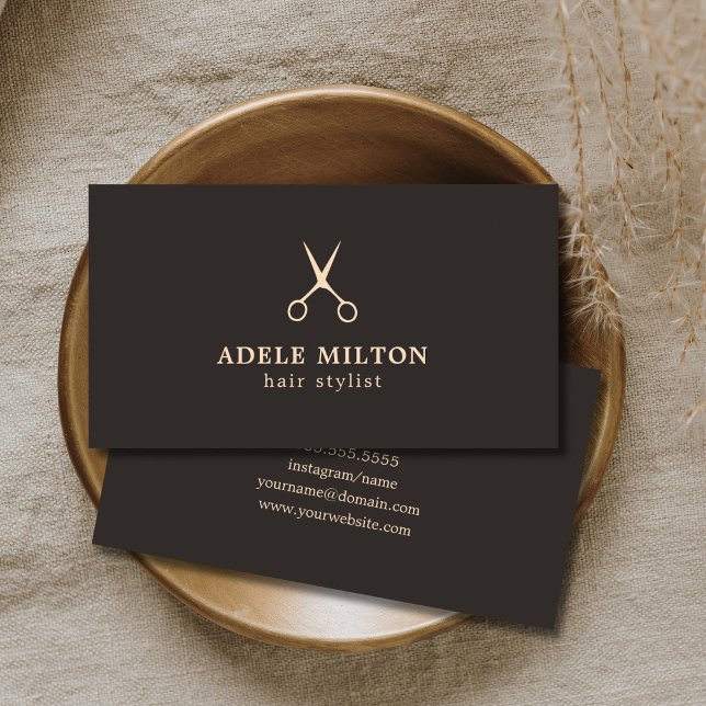 Minimalist Elegant Dark Rose Scissors Hairstylist Business Card (Creator Uploaded)