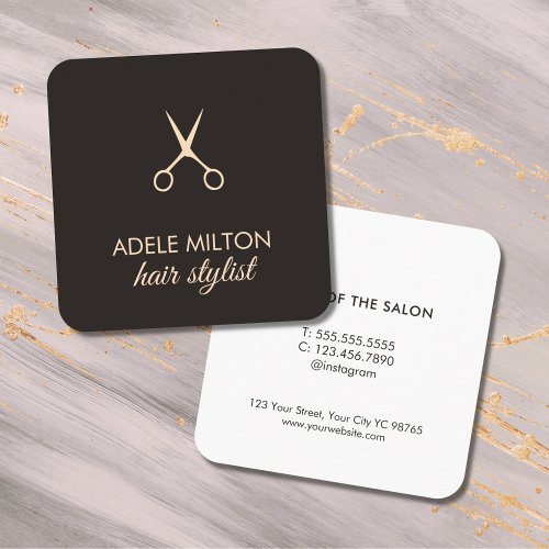 Minimalist Elegant Dark Rose Scissors Hairstylist Square Business Card