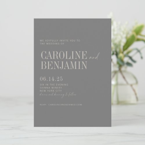 Minimalist Elegant Dark Taupe Script Wedding RSVP Invitation