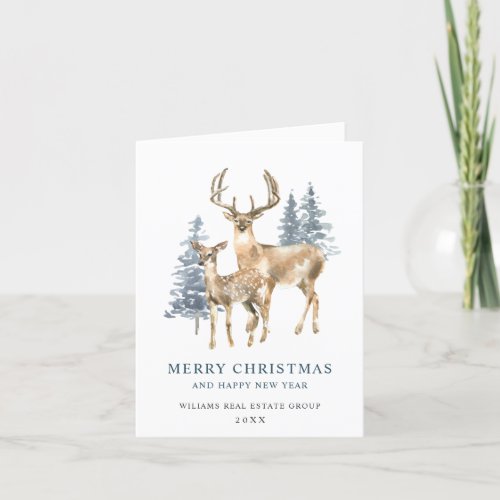 Minimalist Elegant Deer Christmas Tree Corporate Holiday Card