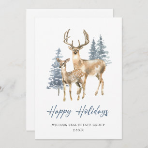 Minimalist Elegant Deer Christmas Tree Corporate Holiday Card