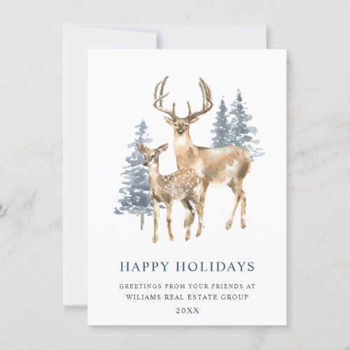 Minimalist Elegant Deer Christmas Tree Corporate Holiday Card