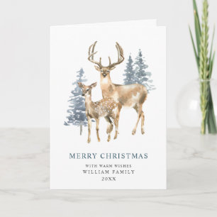 Minimalist Elegant Deer Christmas Tree Greeting Holiday Card