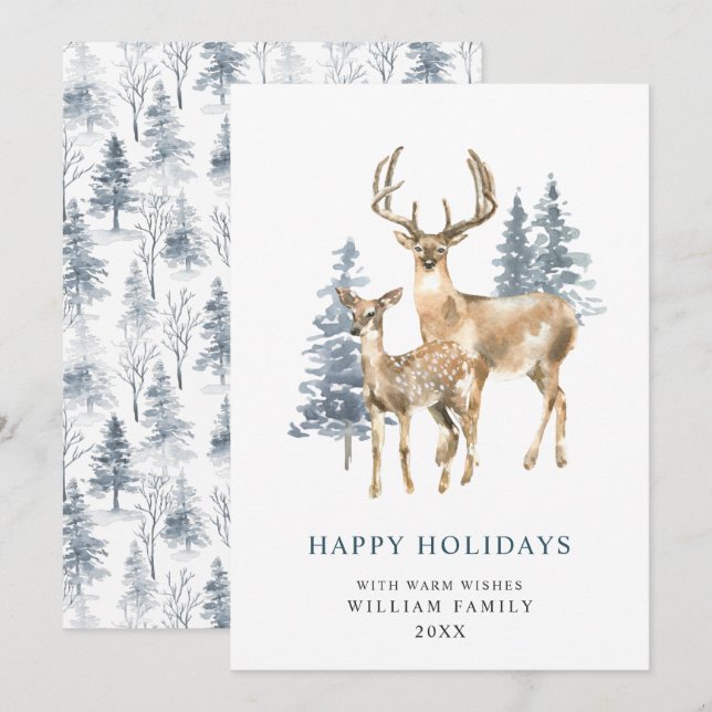 Minimalist Elegant Deer Christmas Tree Holiday Card (Front/Back)