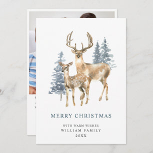 Minimalist Elegant Deer Christmas Tree PHOTO Holiday Card