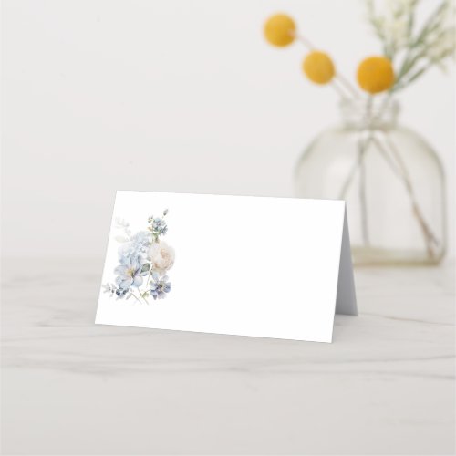 Minimalist Elegant Dusty Blue Floral Wedding Place Card