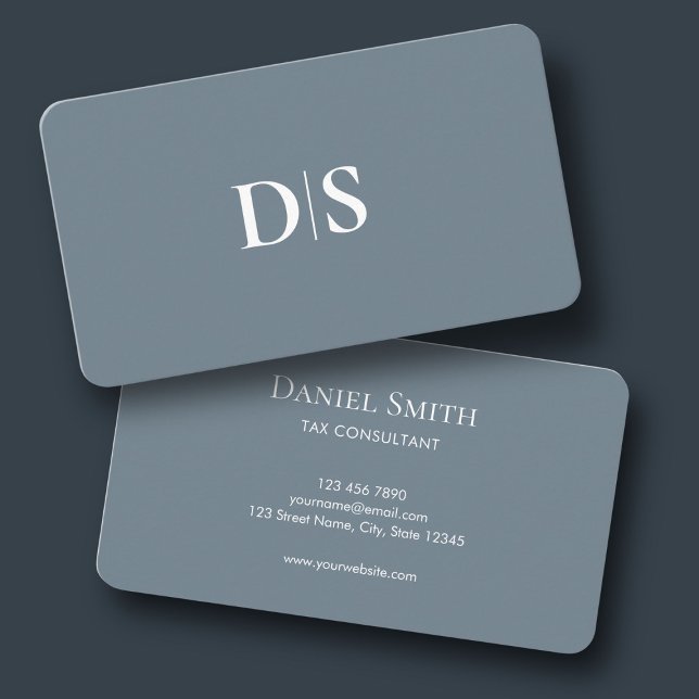 Minimalist Elegant Dusty Blue Initial Corporate Business Card (Minimalist Elegant Dusty Blue Initial Corporate Business Card)