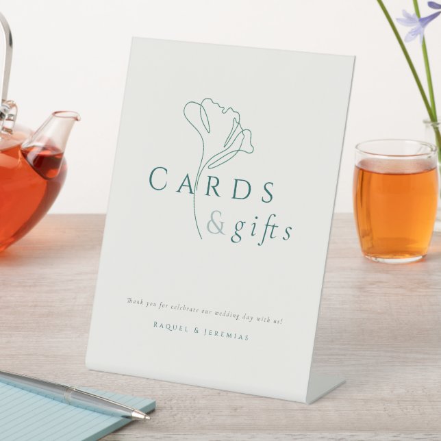 Minimalist Elegant Emerald "Card & Gifts" Wedding Pedestal Sign (In SItu)