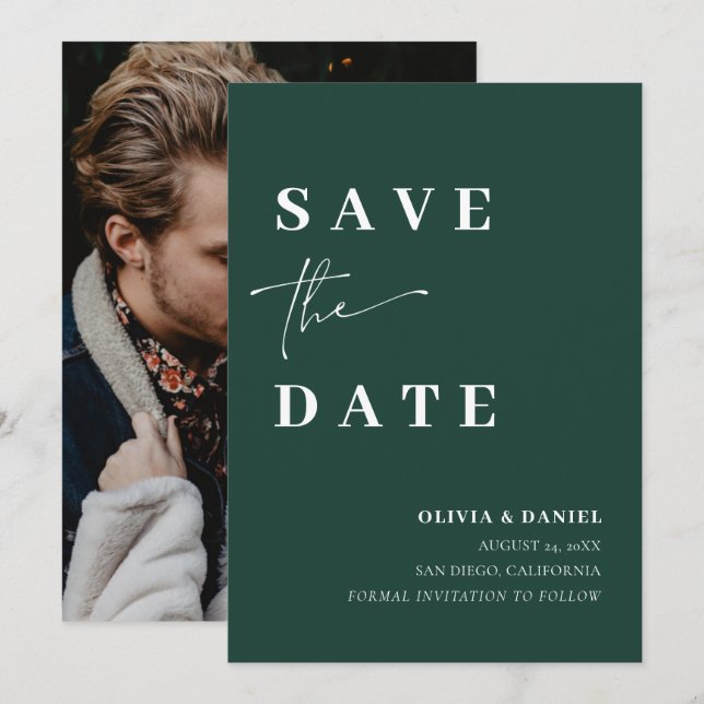 Minimalist Elegant Emerald Green Save the Date Invitation (Front/Back)