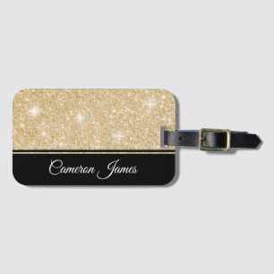 Minimalist Elegant Faux Gold Glitter and Black Luggage Tag