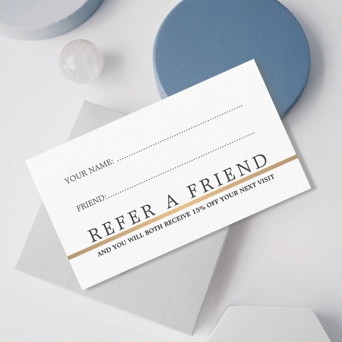 Minimalist Elegant Faux Gold Line Refer a Friend Referral Card