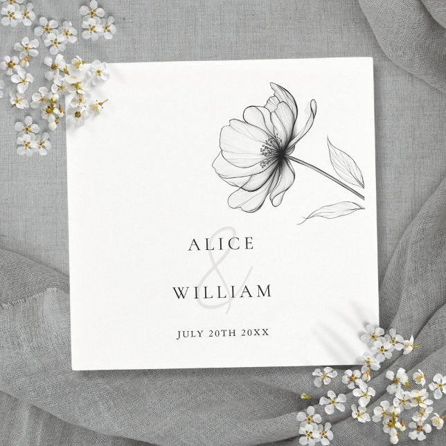Minimalist Elegant Floral Black And White Wedding Napkins (Minimalist Elegant Floral Black And White Wedding Napkins)