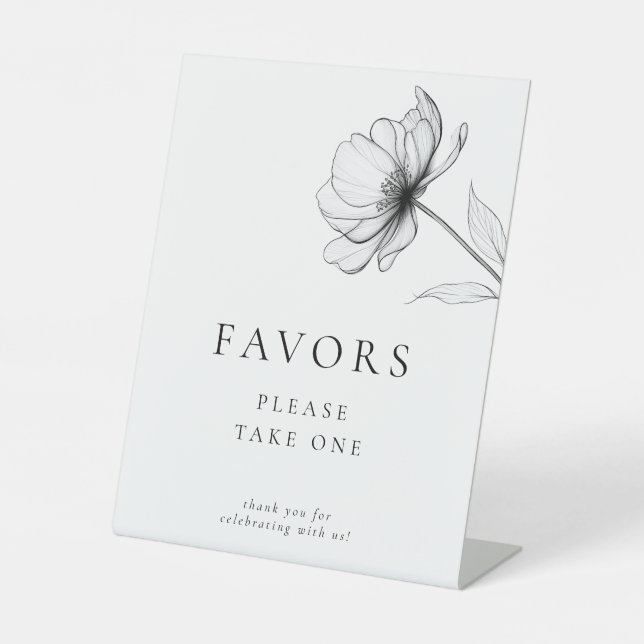 Minimalist Elegant Floral Favors Pedestal Sign (Front)