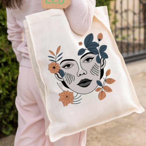 Minimalist Elegant Floral Girl Customize Monogram Tote Bag