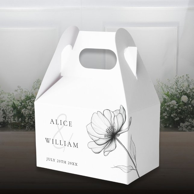 Minimalist Elegant Floral Line Drawing Wedding Favor Boxes (Minimalist Elegant Floral Line Drawing Wedding Favor Boxes)