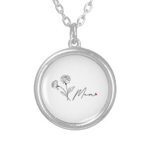 Minimalist Elegant Floral Mom Silver Plated Necklace
