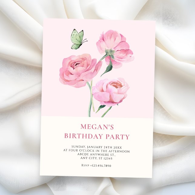 Minimalist elegant flower birthday invitation (Creator Uploaded)