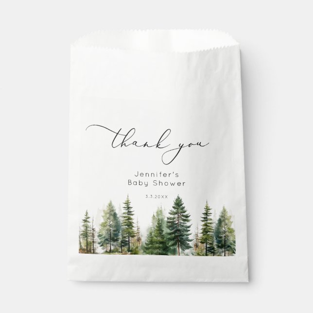 Minimalist elegant forest rustic baby shower favor bag (Front)