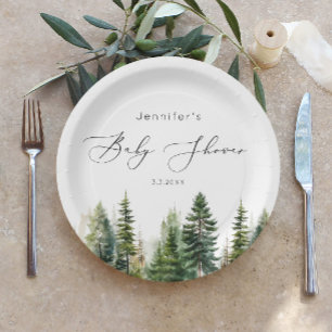Minimalist elegant forest rustic baby shower paper plates