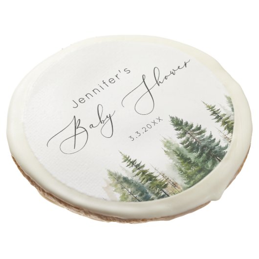 Minimalist elegant forest rustic baby shower sugar cookie (Angled)