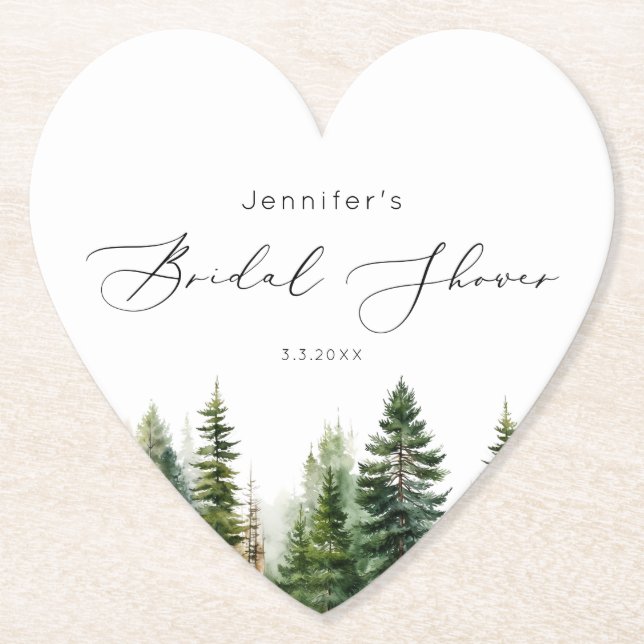 Minimalist elegant forest rustic bridal shower paper coaster (Front)